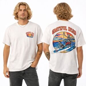 GRATEFUL DEAD T Shirt Mens Large White Orange Surf Graphic Beach Band Tee